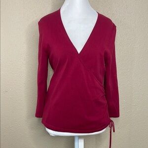 Lucia Burns Women’s Silk Blend V-Nexk Crossover Cinched Waist Knot Top Sz L VTG